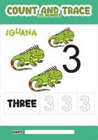 number trace and color iguana number 3 vector