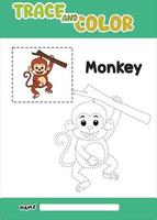 trace and color the cute monkey vector