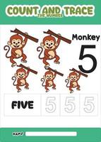 number trace and color monkey number 5 vector