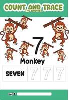 number trace and color monkey number 7 vector