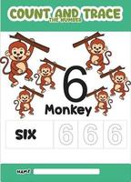 number trace and color monkey number 6 vector