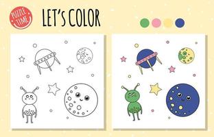 Coloring book with ufo, alien, planet vector