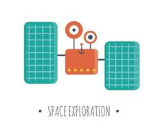 Vector satellite illustration for children. Bright and cute flat picture of smiling technics isolated on white background. Space exploration concept.
