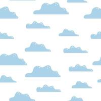 Vector seamless pattern for children. Flat cartoon background with clouds. Cute blue colored illustration.
