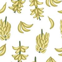 Vector tropical banana fruit, bunch and twig seamless pattern. Jungle foliage repeat background. Hand drawn exotic plant texture.