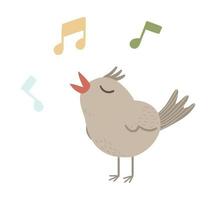 Ilustración vectorial de un pájaro cantando con notas aisladas sobre fondo blanco. símbolo tradicional de primavera y elemento de diseño. vector