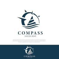 Vector illustration of wavy sailboat logo design. abstract sailing ship compass design