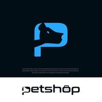 El logotipo de la tienda de mascotas muestra la palabra en la letra p. se puede utilizar para el negocio de mascotas vector