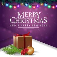 Merry Christmas and a Happy New Year, greeting card with garland and present vector