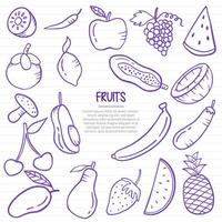 frutas frescas y saludables doodle dibujado a mano con estilo de contorno en la línea de libros de papel vector