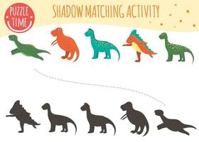 actividad de emparejamiento de sombras para niños. tema de dinosaurios. lindos dinosaurios sonrientes divertidos. vector