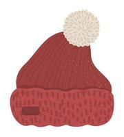 Ilustración de ropa de invierno. sombrero de vector rojo para clima frío aislado sobre fondo blanco. imagen plana de prenda de vestir para la cabeza.