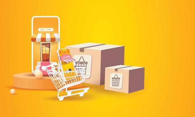 online shopping on phone buy sell business digital  web banner application money advertising payment ecommerce vector illustration search