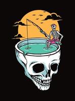 fishing in a scary skull pool vector illustration