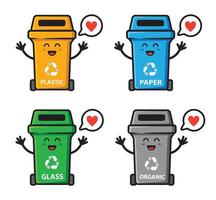 set of trash can love character design vector