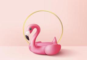 3d pink flamingo render for summer, background product display podium scene with pink geometric platform. background vector 3d render with podium. stand to show cosmetic product holiday studio