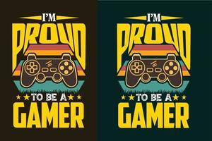 I'm proud to be a gamer gaming typography retro t shirt design with gaming joystick graphics vector