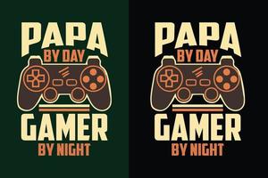 Papa by day gamer by night gaming diseño de camiseta vector