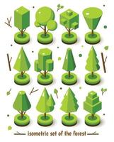 Isometric vector bright tree set. Landscape constructor kit. Different trees for make nature design.