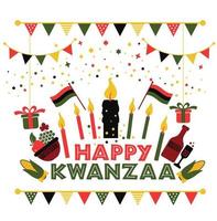 Banner for Kwanzaa with traditional colored and candles representing the Seven Principles or Nguzo Saba . vector