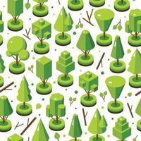 Isometric vector bright tree set in seamless pattern. Landscape constructor kit. Different trees for make nature design.