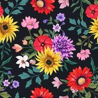 Patrón transparente colorido elegante con ilustración de diseño floral botánico vector