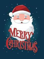 Merry Christmas hand lettering sign with hand drawn Santa Claus on dark blue background with stars. Colorful festive vector illustration