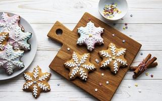 Gingerbread cookies on a wooden board photo