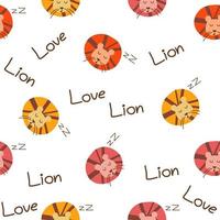 Very cute seamless pattern design of sleeping lion isolated on white background. Suitable for wrapping paper, fabric, wallpaper and etc. vector