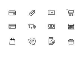 Shopping outline icons set vector