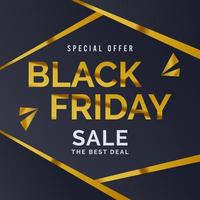 Black Friday square sale banner with black and gold color vector