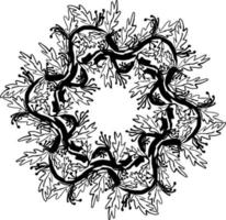 wreath of branches with leaves. Vector isolated contour decorative squiggle wreath for invitation card frame for weddings and cards