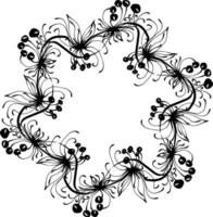 wreath of branches with leaves and berries. Vector isolated contour decorative squiggle wreath for invitation card frame for weddings and cards