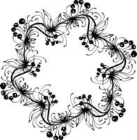 wreath of branches with leaves and berries. Vector isolated contour decorative squiggle wreath for invitation card frame for weddings and cards