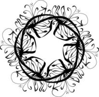 wreath of branches with leaves and flowers. Vector isolated contour decorative squiggle