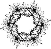 wreath of branches with leaves and flowers. Vector isolated contour decorative squiggle