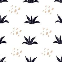 Seamless pattern of hand drawn cactus, aloe on white background. vector