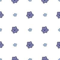 Seamless pattern. Doodle style hand drawn. Nature elements. Vector illustration. Violet and blue flowers on a white background.