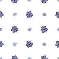 Seamless pattern. Doodle style hand drawn. Nature elements. Vector illustration. Violet and blue flowers on a white background.