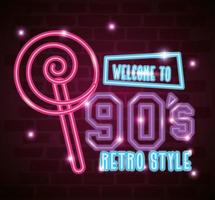 welcome to nineties retro style neon light vector