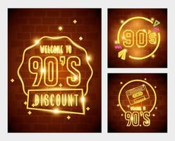 set of labels retro style neon light vector