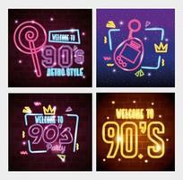 set of labels retro style neon light vector