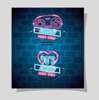 set of labels retro style neon light vector