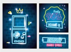 set of labels retro style neon light vector