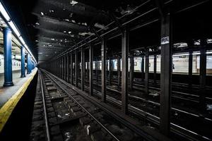 Muelle de la estación de metro vacía subterránea en la ciudad de Nueva York en el árbol de la línea.