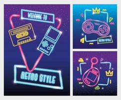 set of video game nineties retro style of neon light vector