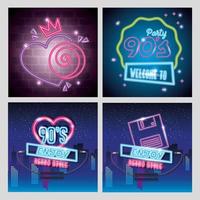 set of labels retro style neon light vector