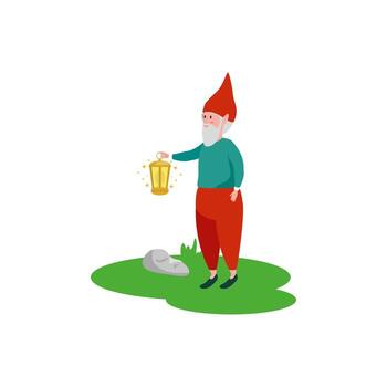 dwarf with kerosene lantern fairytale isolated icon vector