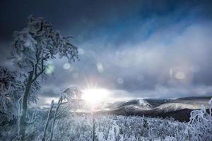 paisaje invernal desde la cima de la montaña en canadá, quebec foto