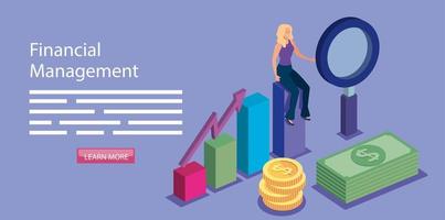 financial management with woman and icons vector